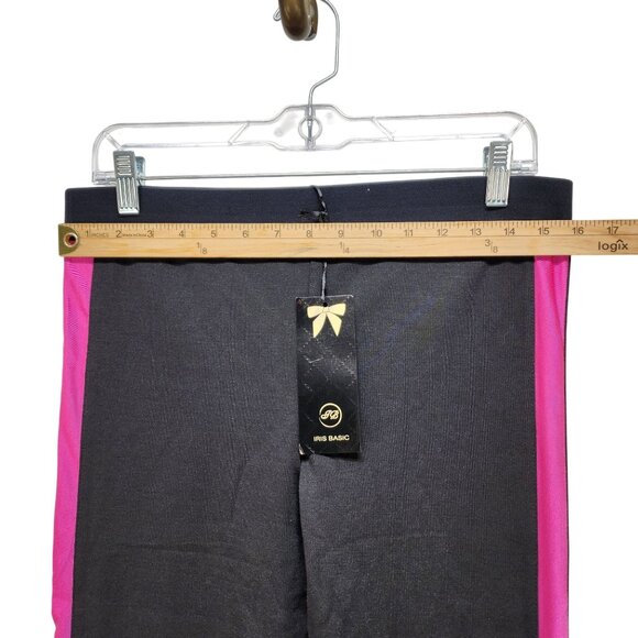 Black Pink Womens Athletic Leggings  Side Stripes Size L Iris Basic Stretchy - Picture 3 of 9